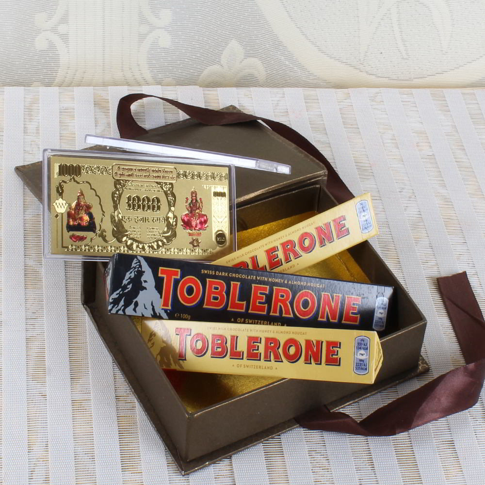 Diwali Gift of Toblerone Chocolate with Gold Plated Note