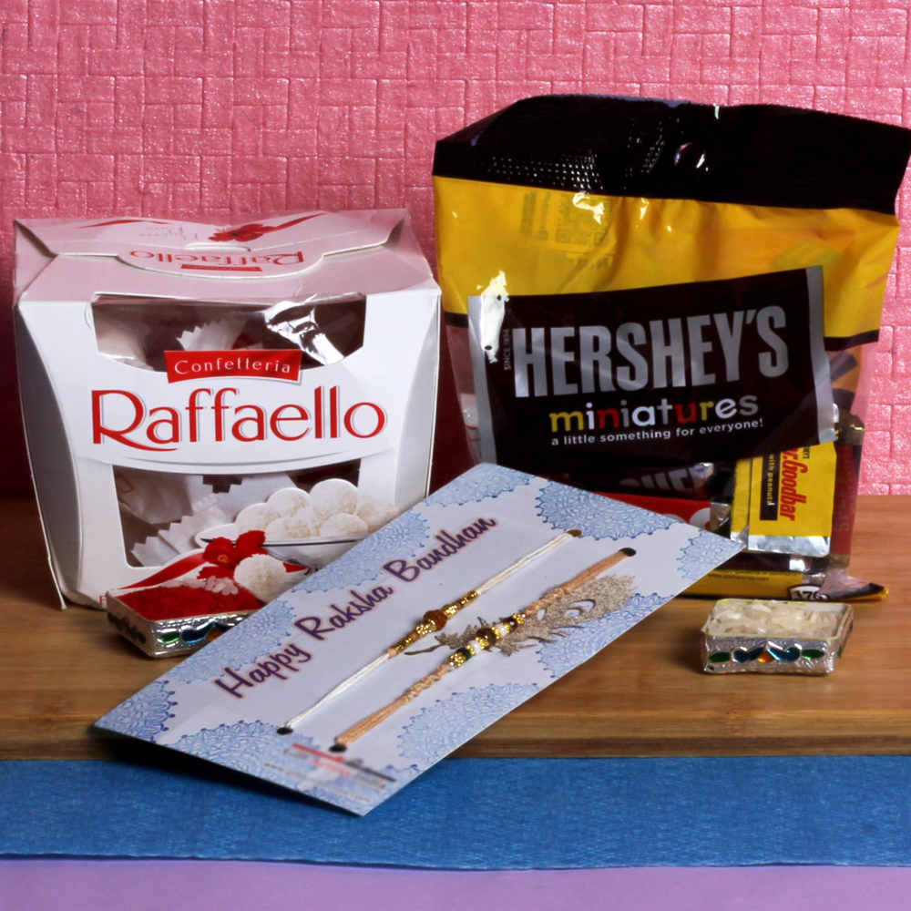 Pair of Rakhi with Raffaello Hersheys Chocolates