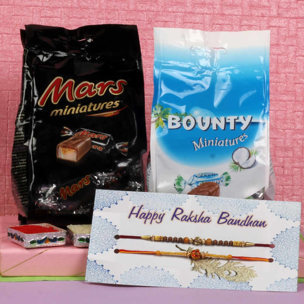 Pair of Rakhi with Mars and Bounty Chocolates