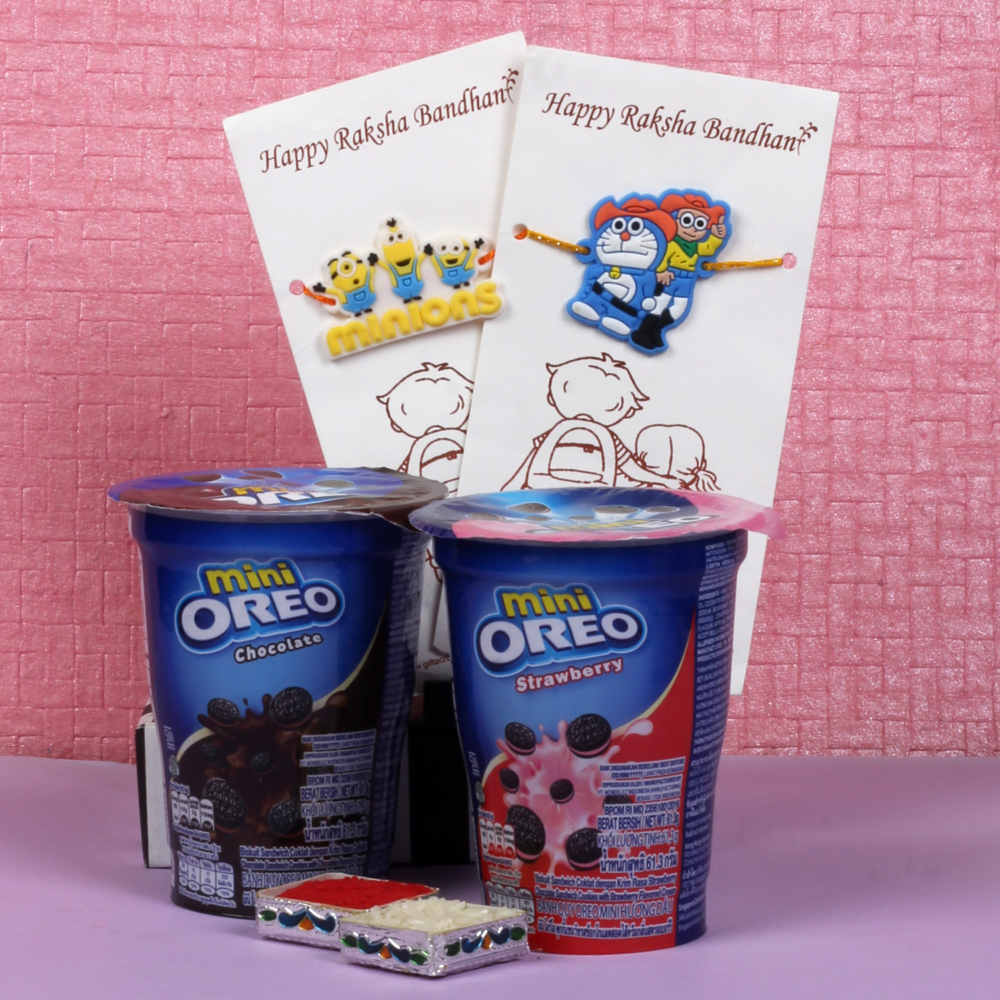Two Kids Rakhis and Mini Oreo Cups