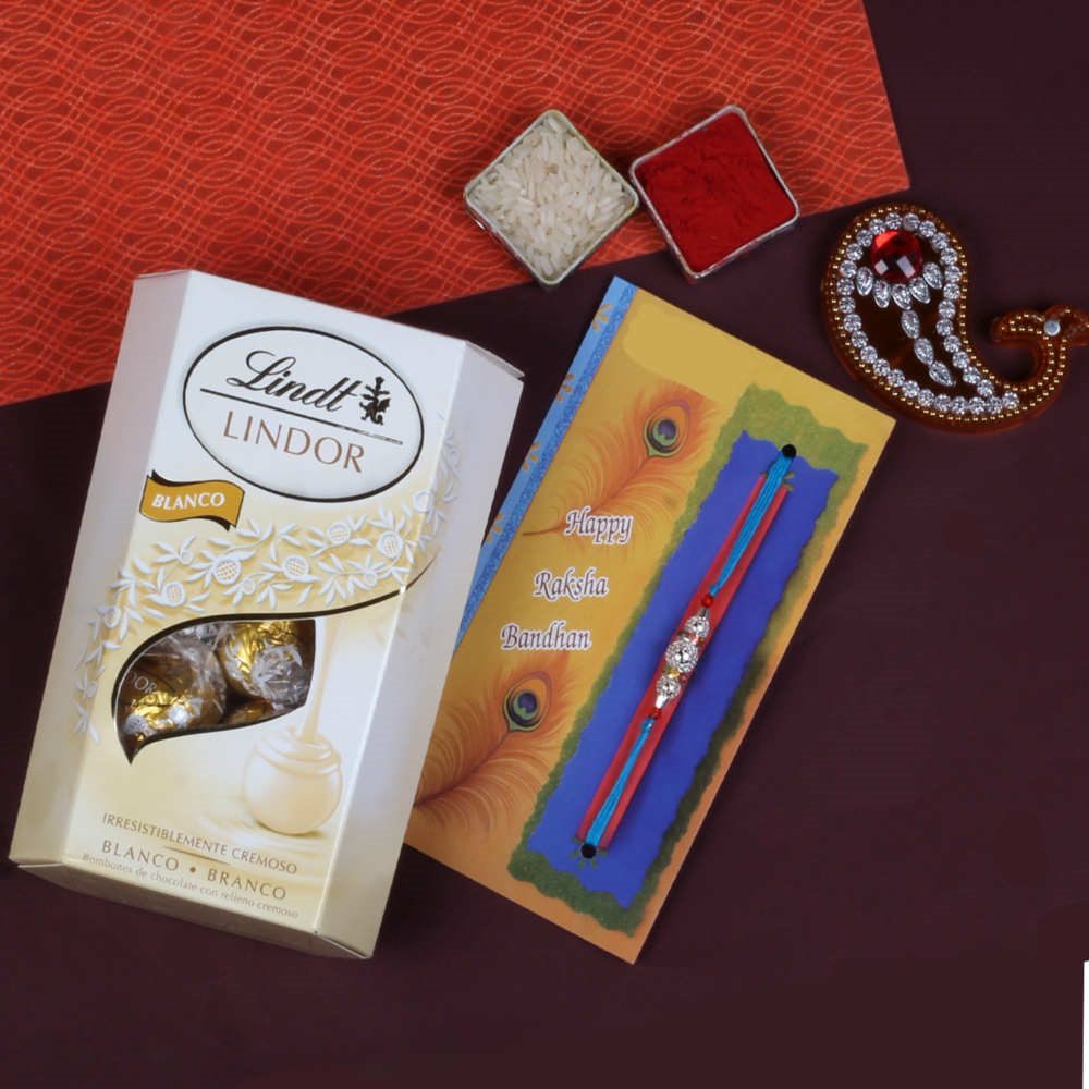Fancy Rakhi with White Lindor Chocolate Combo
