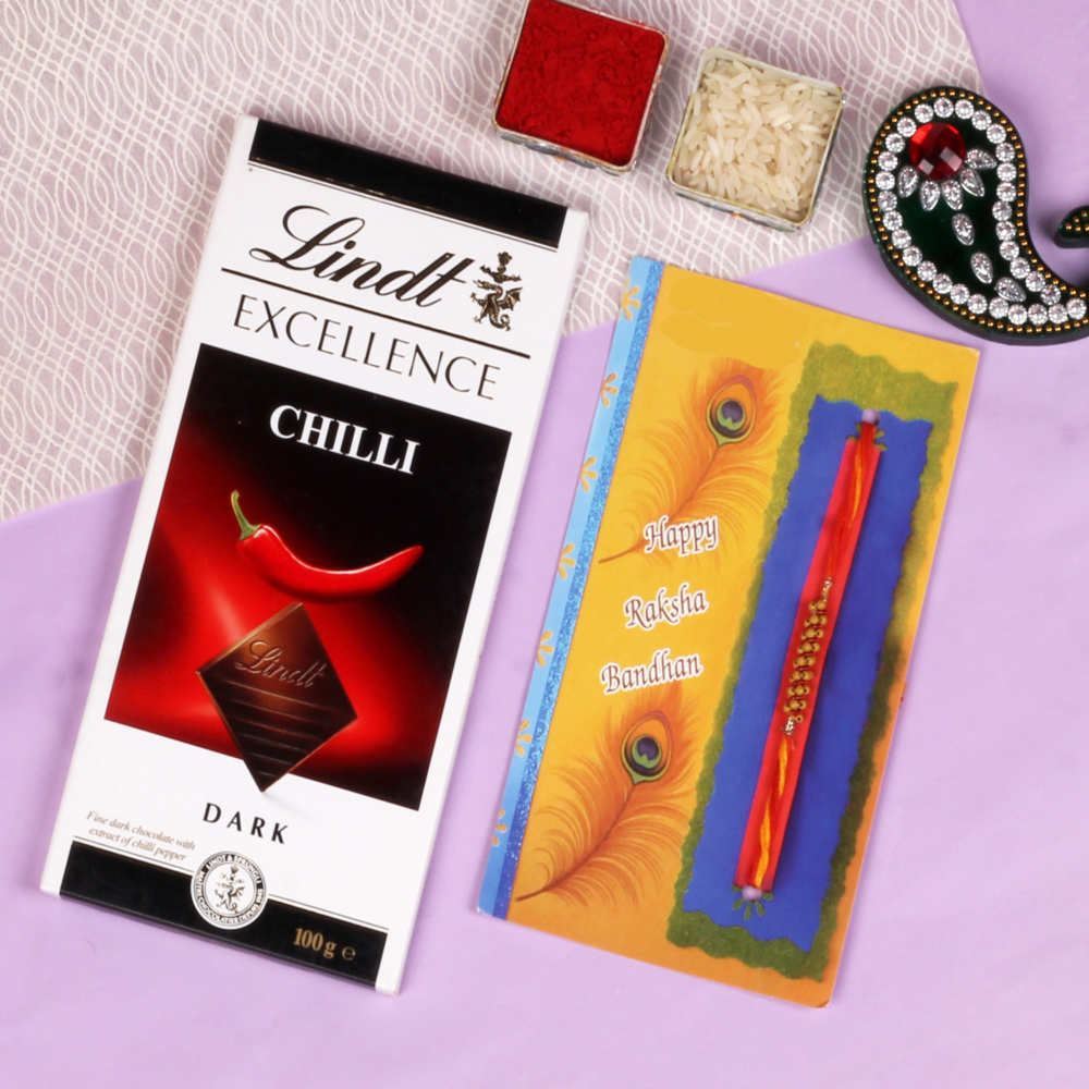 Designer Rakhi with Chili Lindt Excellence Chocolate