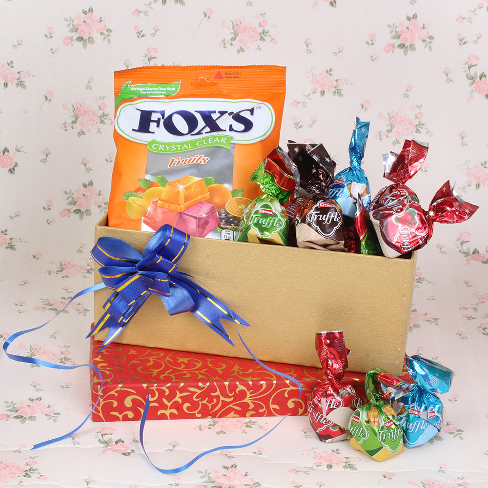 Assorted Truffle Chocolates and Fox Crystal Clear Fruit Pack