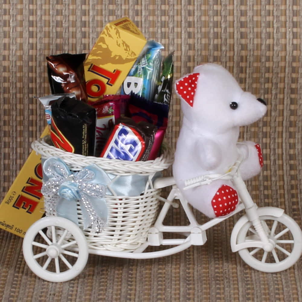 Chocolate basket with teddy hot sale bear