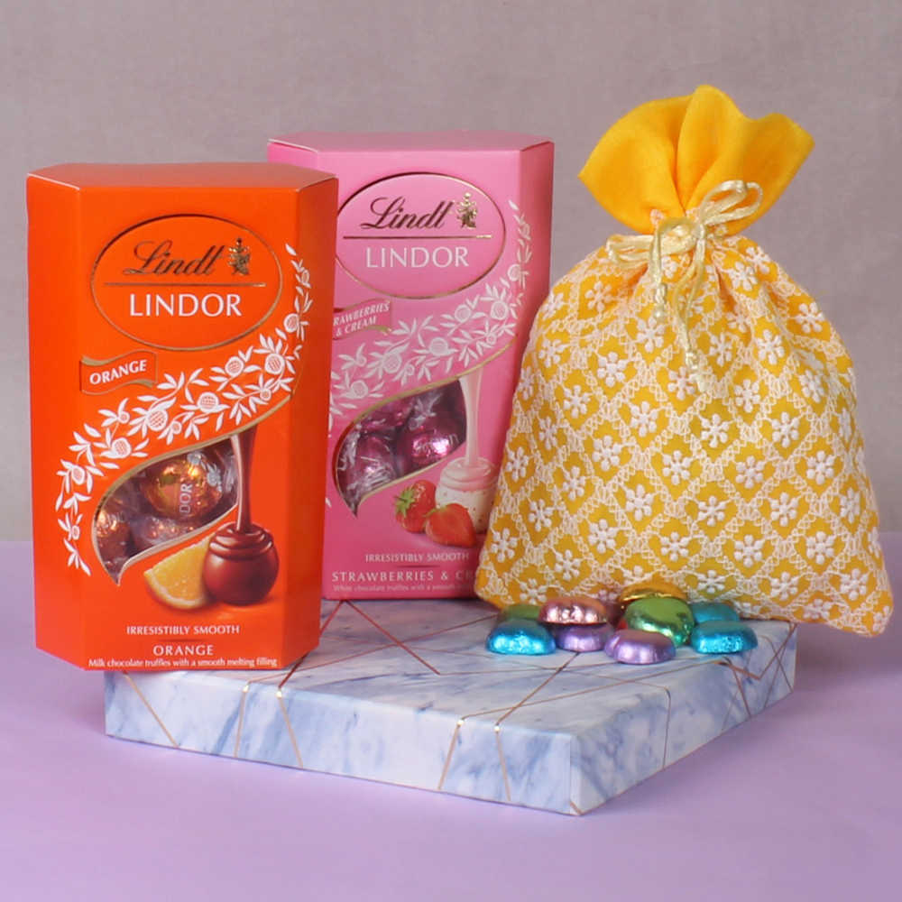 Two Lindor and Heart Shape Home Made Chocolates Gift