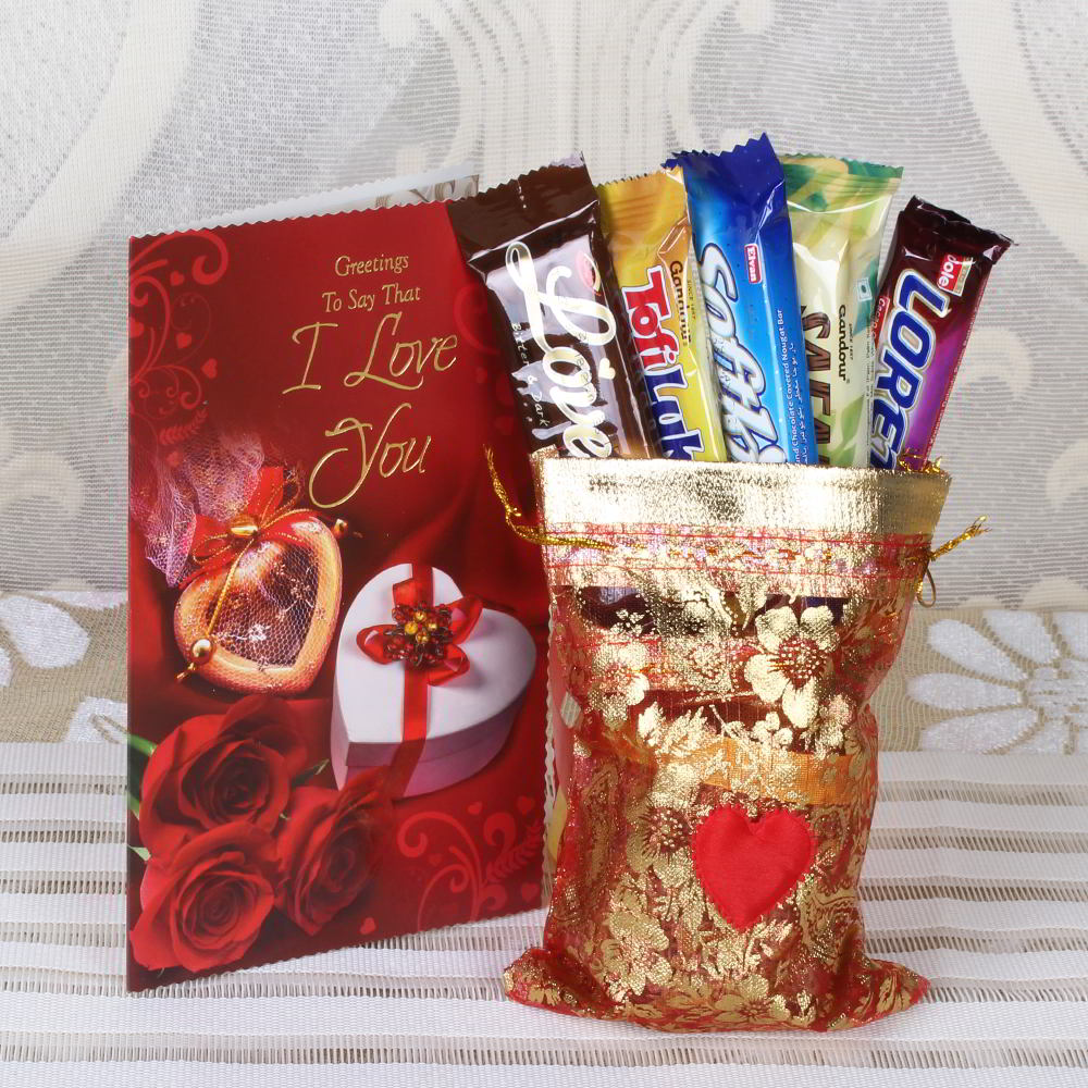 Five Chocolate Bars with I Love You Card