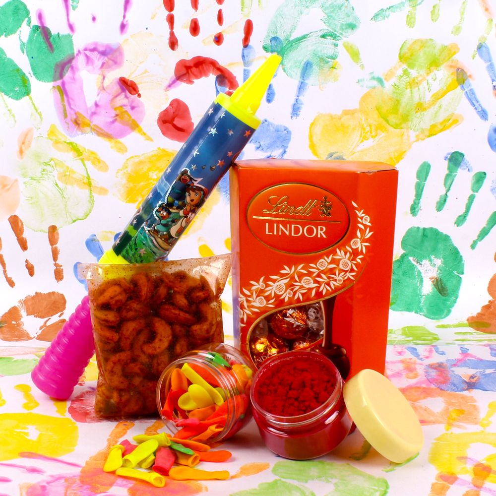 Holi Hamper of Lindt Lindor with Masala cashew and Balloons
