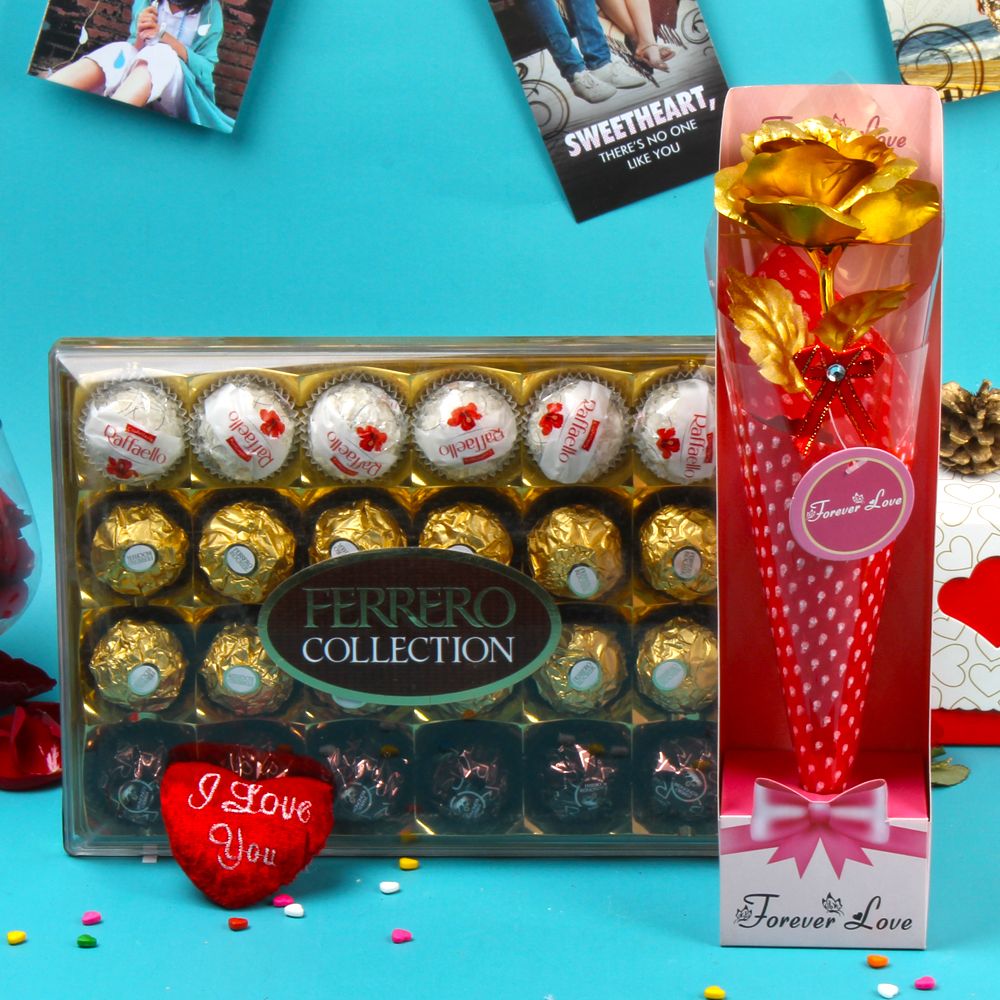 Mothers Day Combo of Ferrero Collection Chocolate and Golden Rose