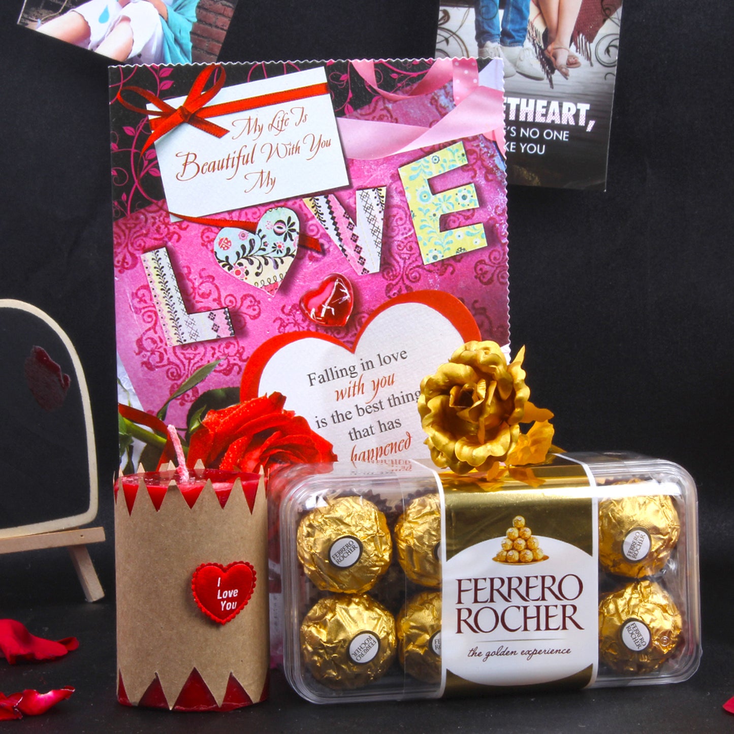 Love Gold Plated Rose with Ferrero Rocher Chocolates