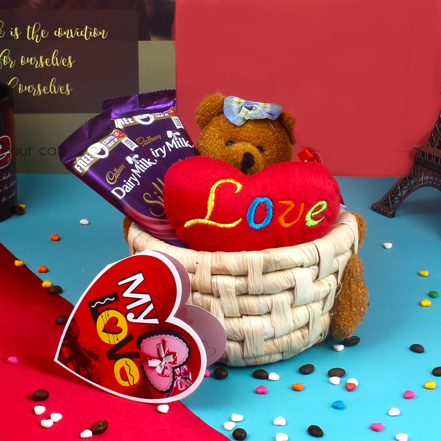 Valentines Day Teddy Love Silk Choco Basket