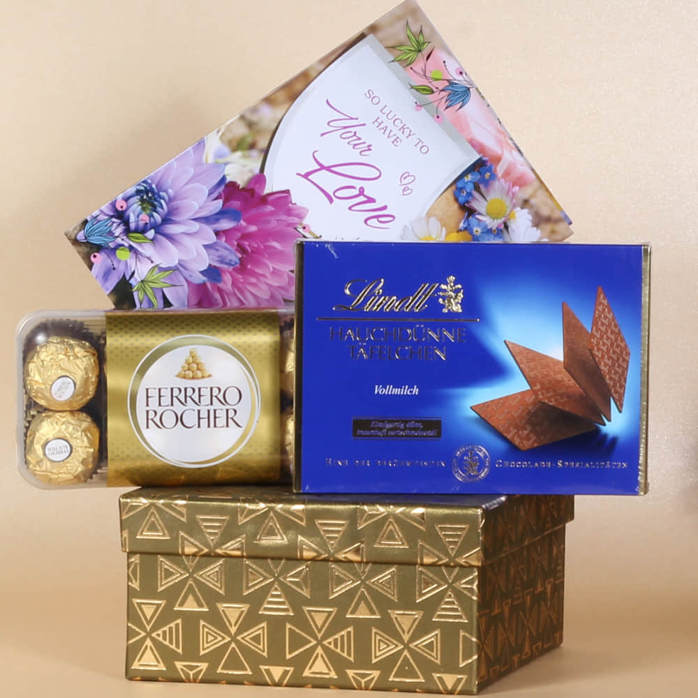 Love Combo of Lindt and Ferrero Rocher Chocolates