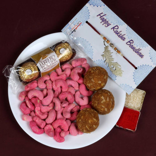 Rakhi Gift of Rose Cashew Besan Ladoo with Ferrero Rocher