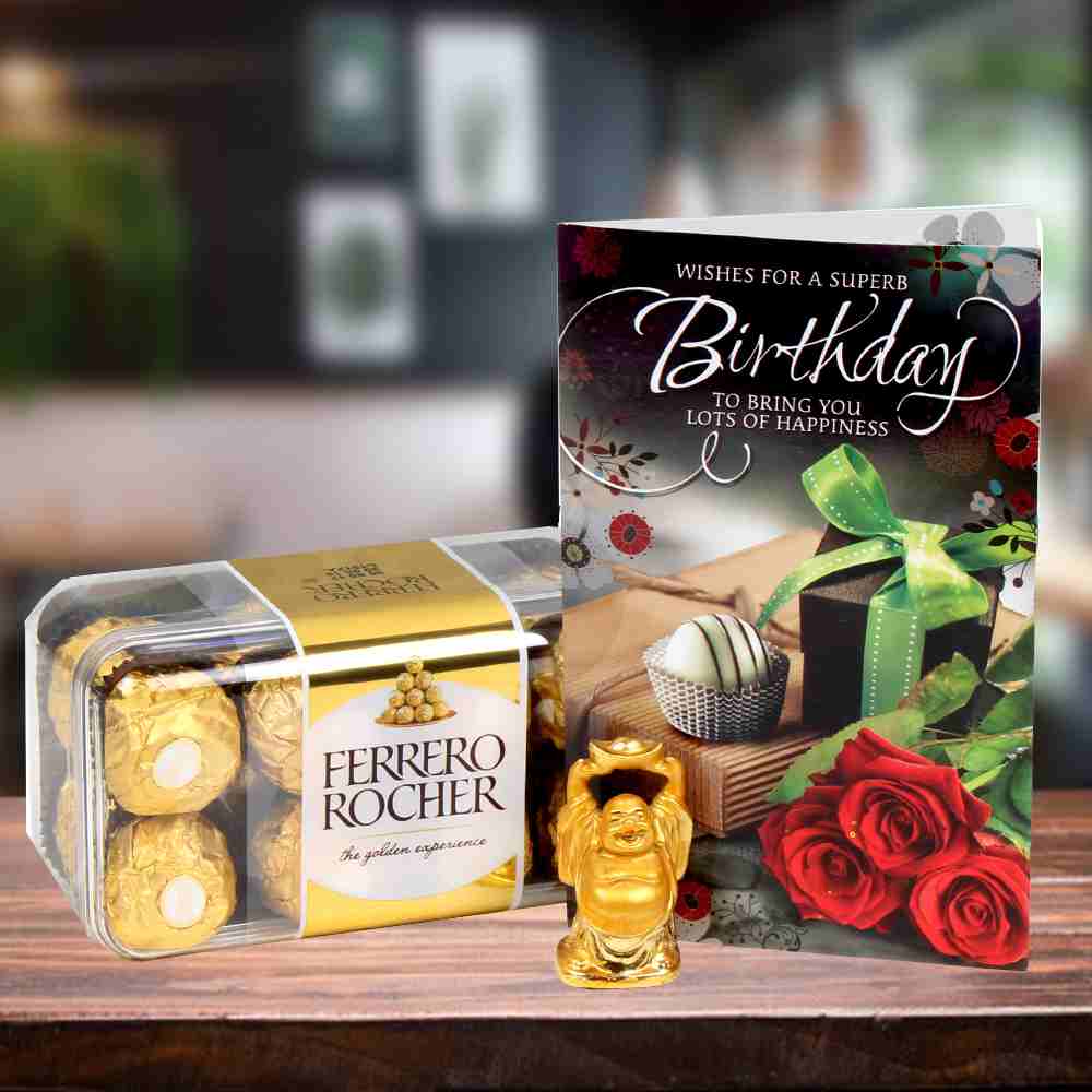 16 Pcs Ferrero Rocher Box and Birthday Card with Laughing Buddha
