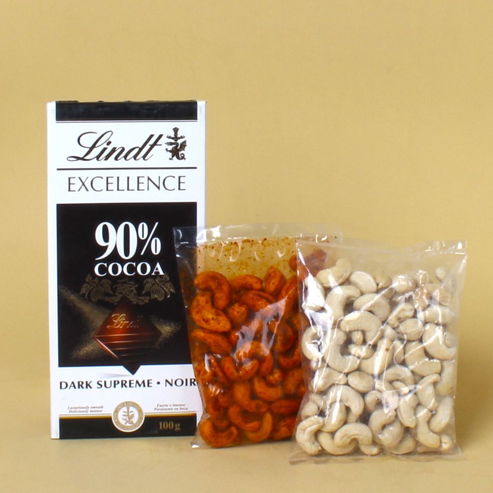 Cashews Nuts with Cocoa Ninety Percent Cocoa Lindt Excellence Bar