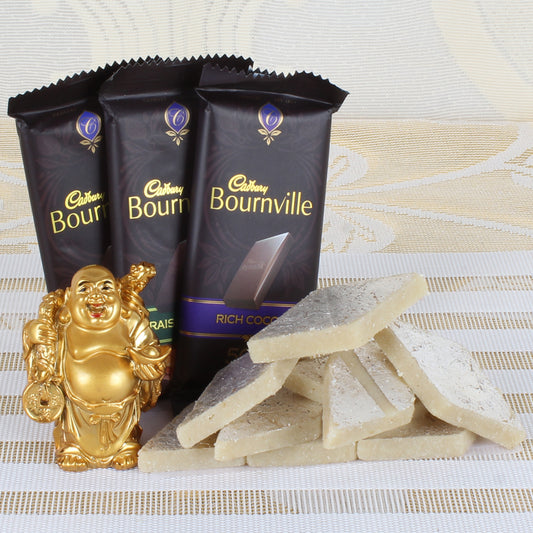 Bournville Chocolates and Laughing Buddha with Kaju Sweet