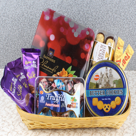 Exotic Basket of Chocolates and Cookies