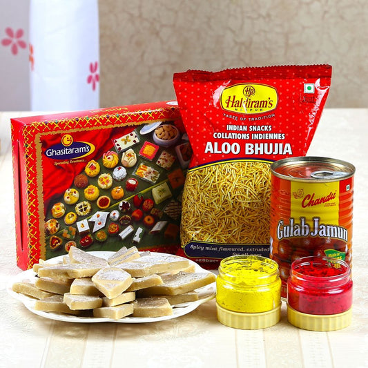 Gulabjamun with Kaju Sweets and Aloo Bhujia Holi Hamper