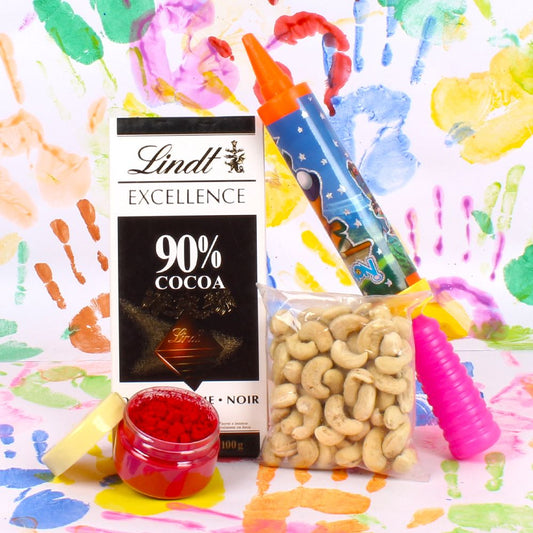 Holi Hamper of Pichkari with Lindt Dark Chocolate and Cashew Nut