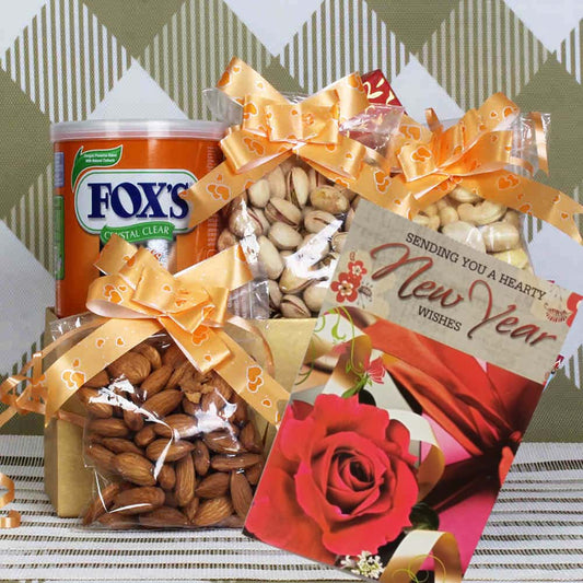 New Year Gift of Dry fruits and Fox Chocolate