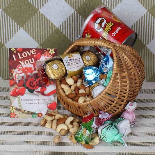 Valentines Day Gift of Dryfruit and Chocolate Basket