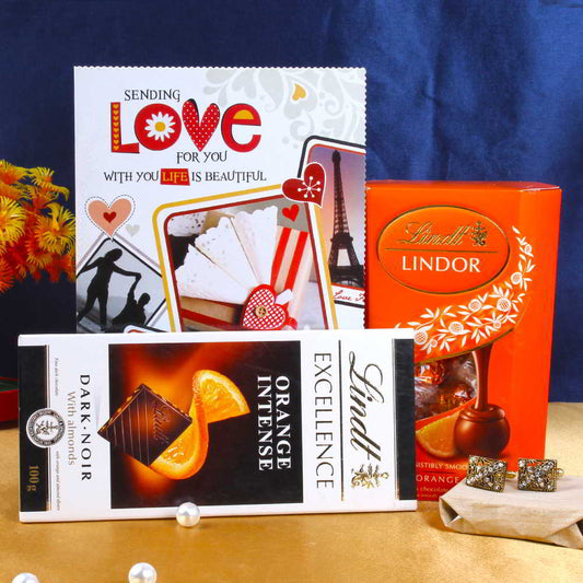 Lindt Chocolate and Golden Cufflink Love Gift